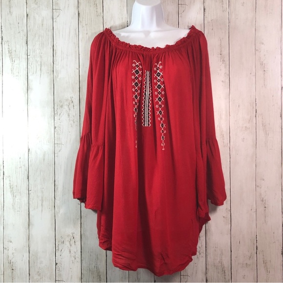 Ashley Stewart Embroidered Bell Sleeve Tunic Top 14 - Picture 1 of 6